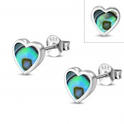 Medium, Abalone Heart Stud Silver Earrings, e315